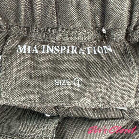 Mia inspiration Linen Blend Pants Relaxed Fit Elastic Waist Band Taupe Sz L - Picture 3 of 8